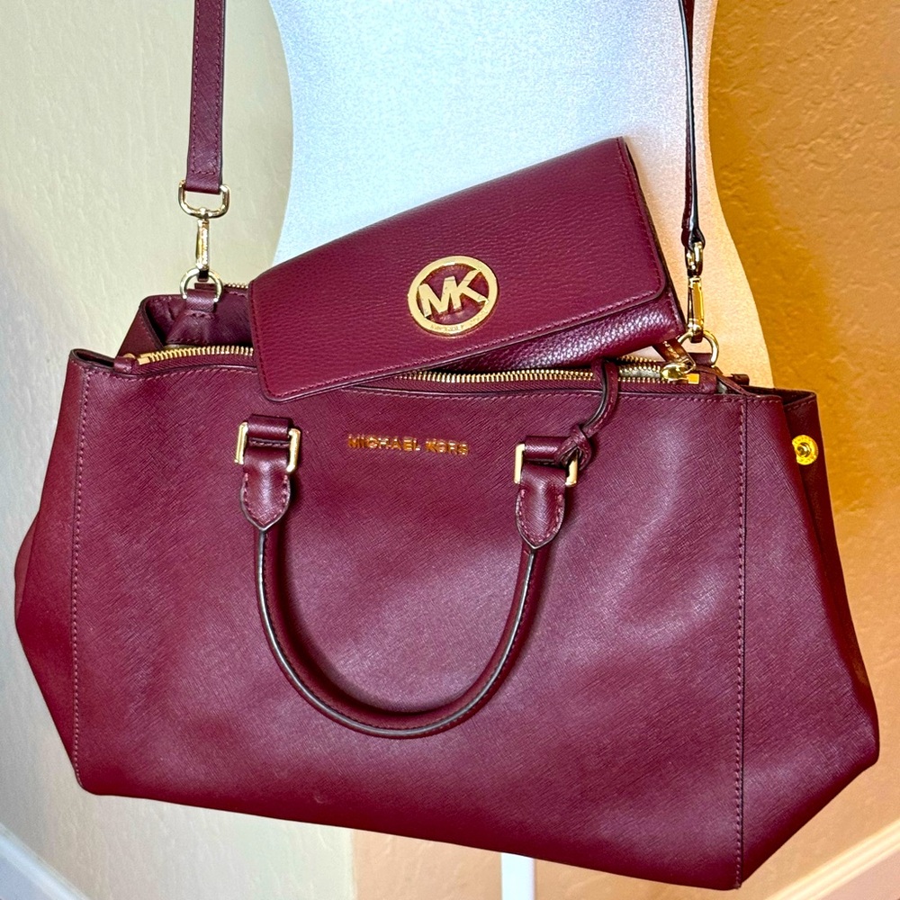 Michael Kors Wine Satchel and Wallet Set
